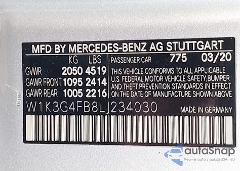 2020 Mercedes-Benz A 220 4Matic из США, поврежденный, VIN W1K3G4FB8LJ234030